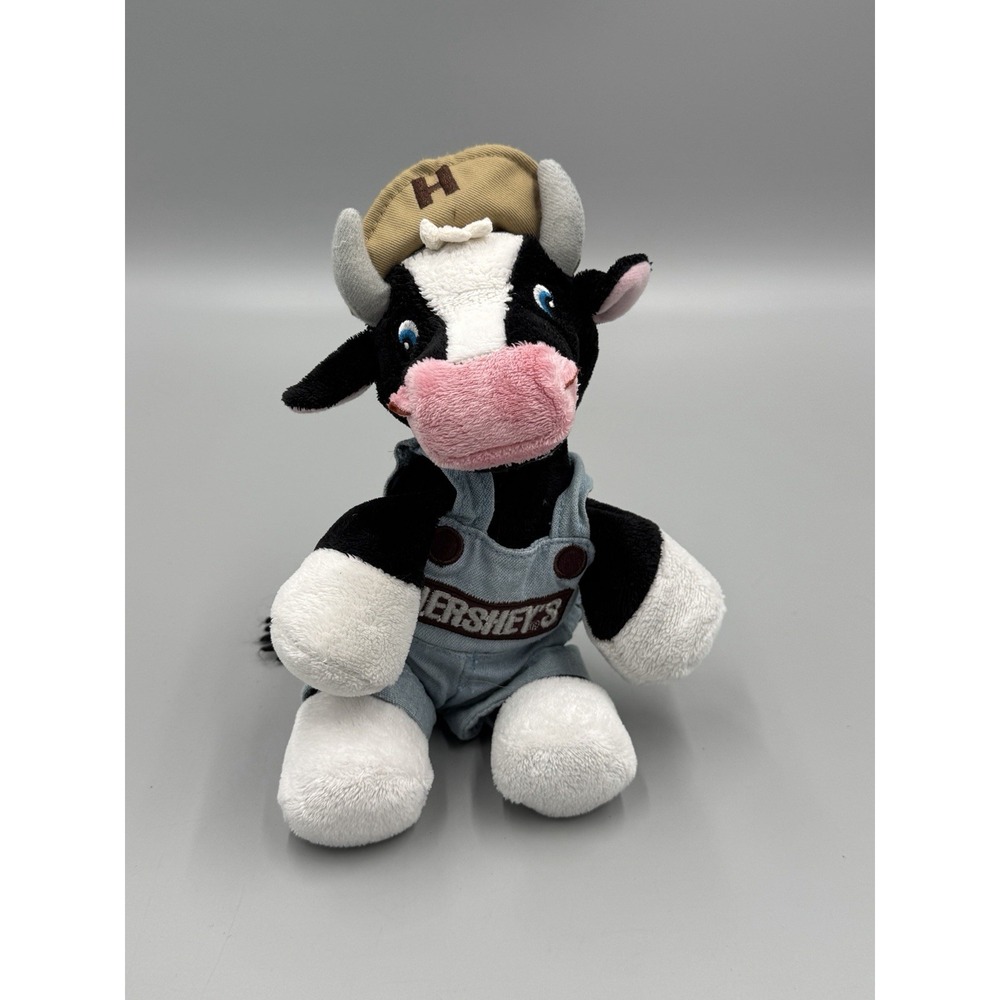 Hersheys Chocolate World Plush Cow Bull Wearing Overalls Farmer Mascot 8 Inch
